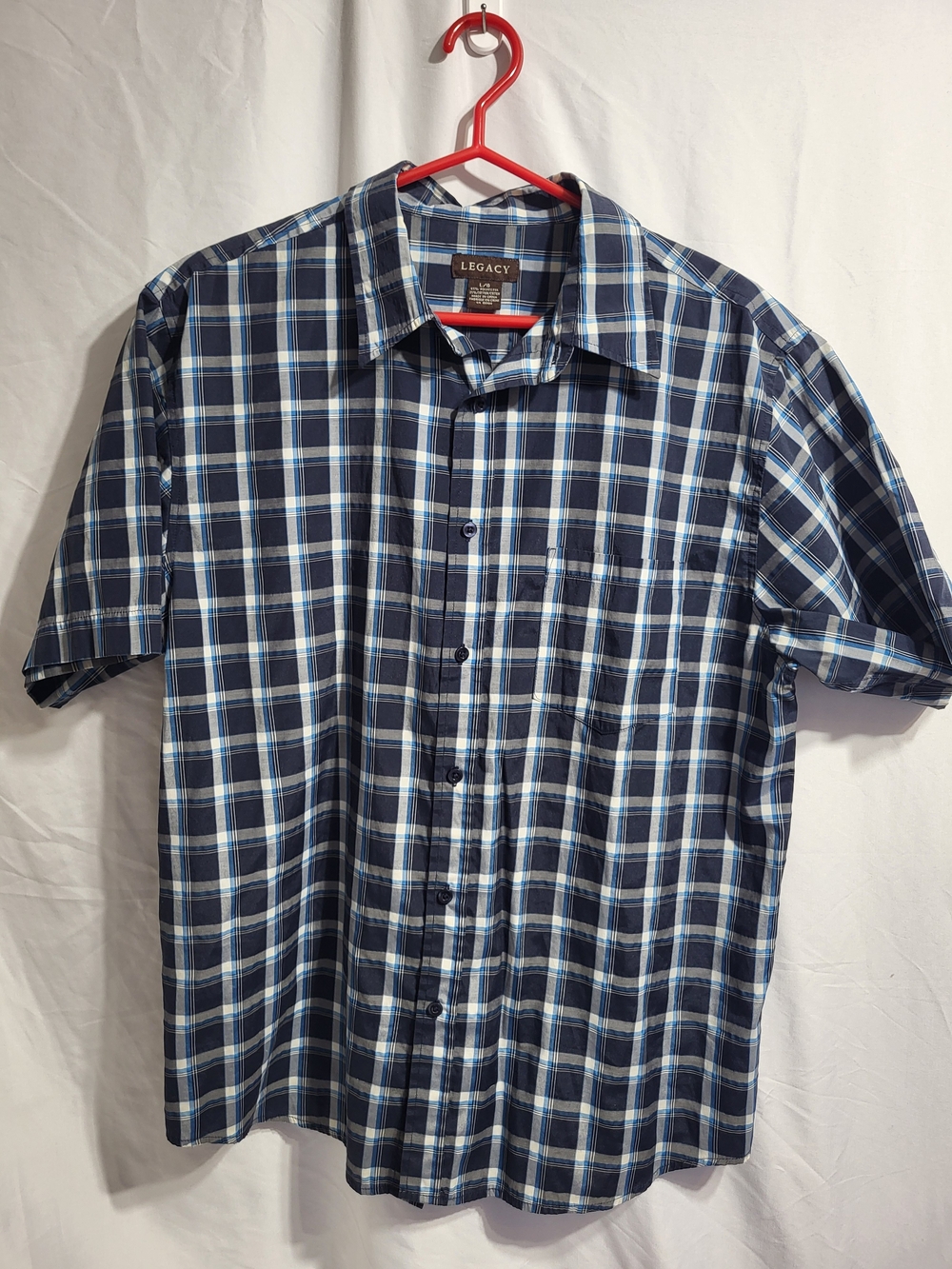 Legacy Men’s Blue Plaid Short Sleeve Button-Up Shirt, Size Large